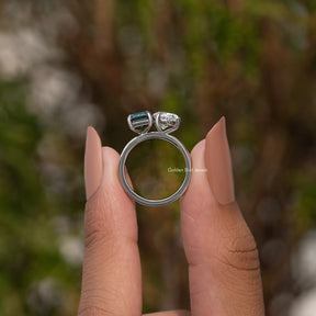 Emerald And Pear Cut Moissanite Two Stone Ring