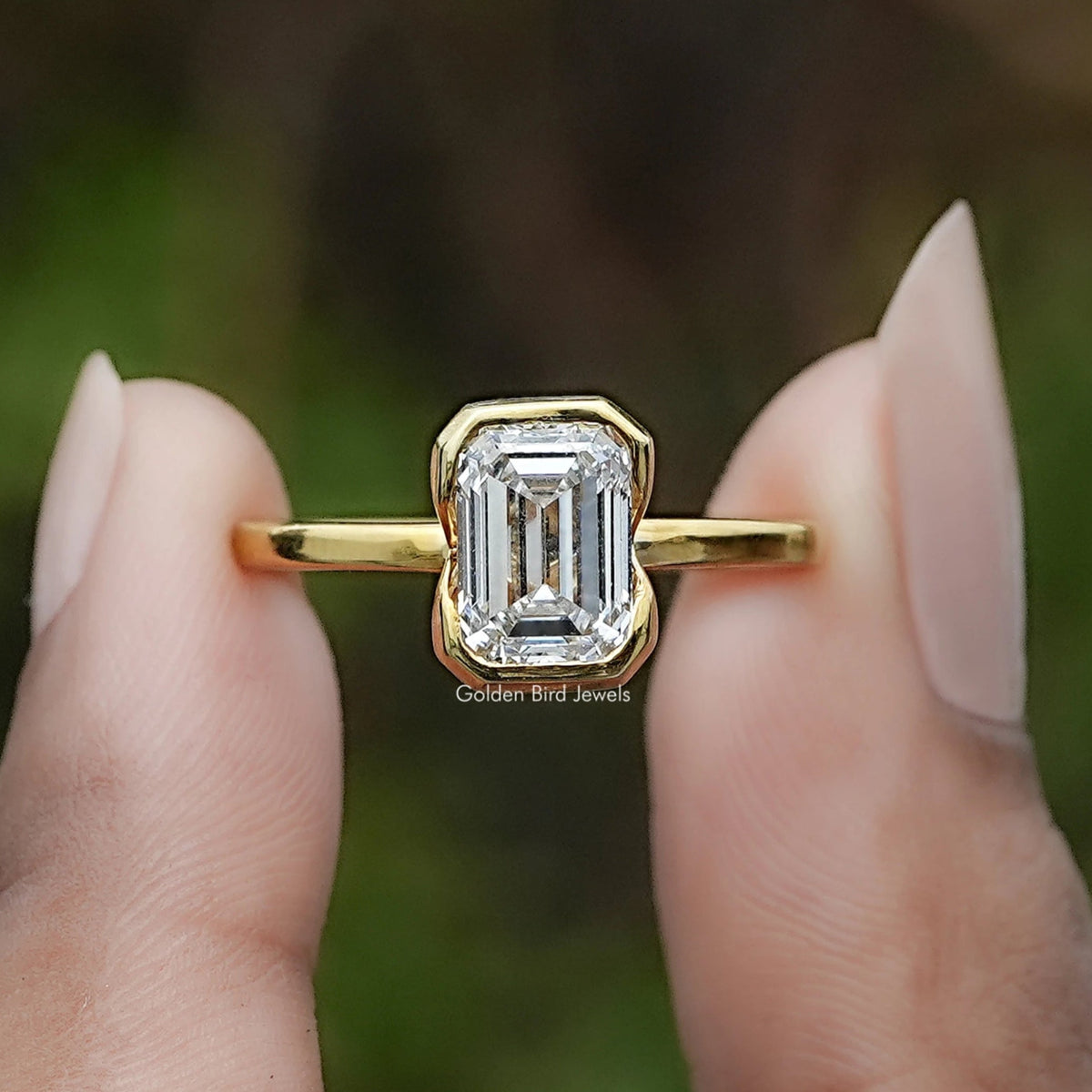Emerald Cut Lab Diamond Bezel Set Solitaire Ring
