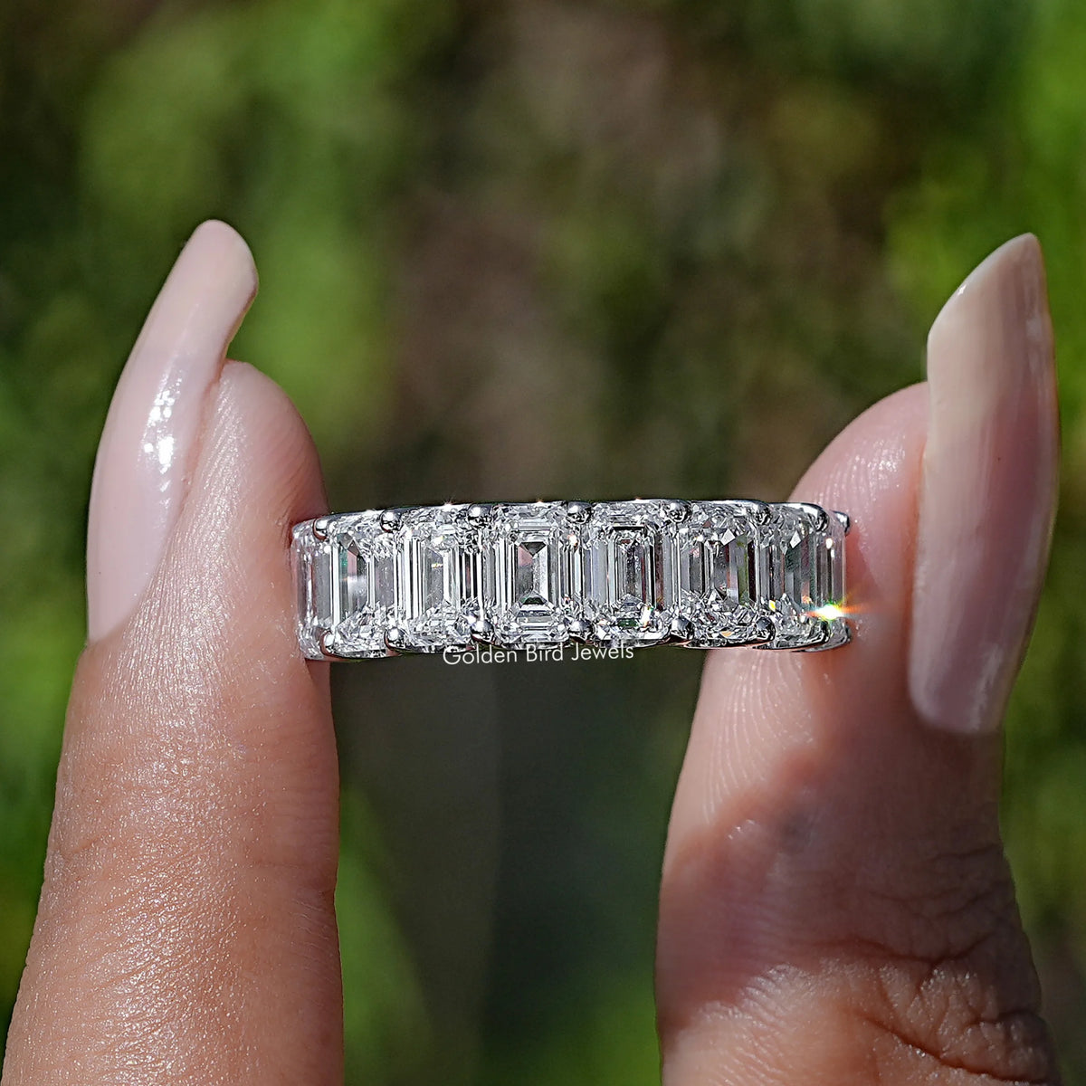 [Emerald Cut Lab Diamond Eternity Band]-[Golden Bird Jewels]