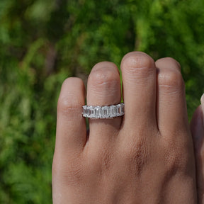[Lab Diamond Emerald Shaped Wedding Band]-[Golden Bird Jewels]