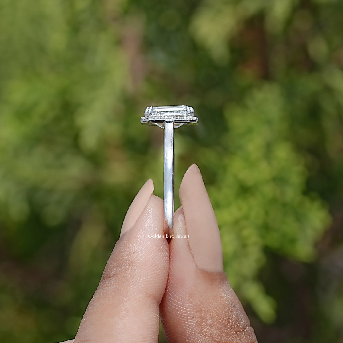 Emerald Cut Lab Grown Diamond Halo Ring