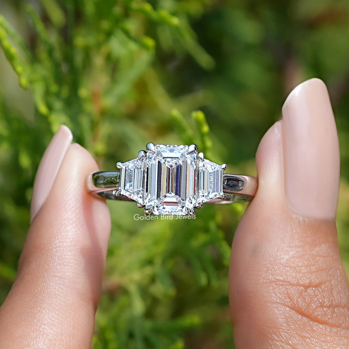 Three Stone Emerald Cut Diamond Ring