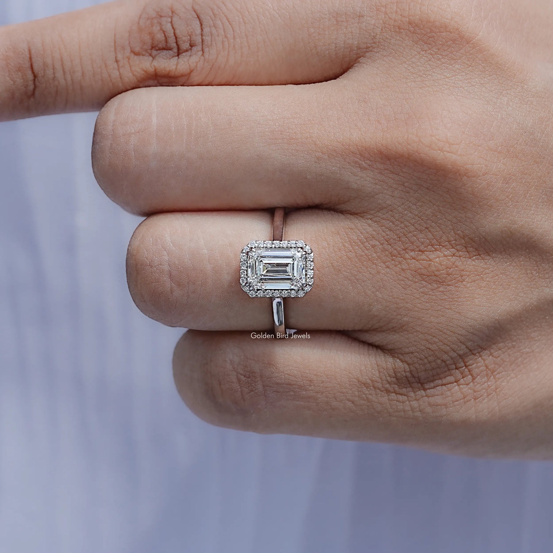 Emerald Cut Lab Grown Diamond Halo Ring