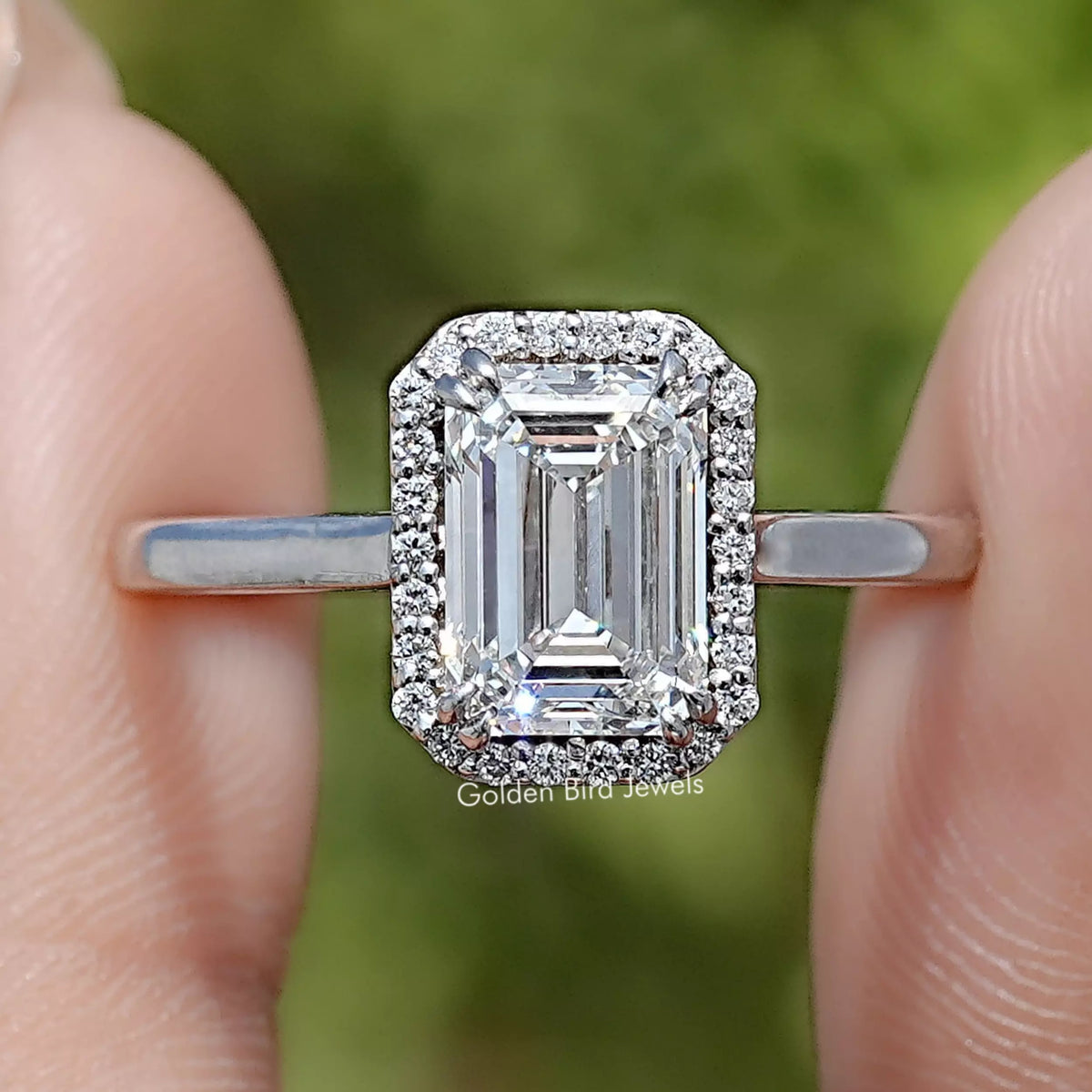 Emerald Cut Lab Grown Diamond Halo Ring