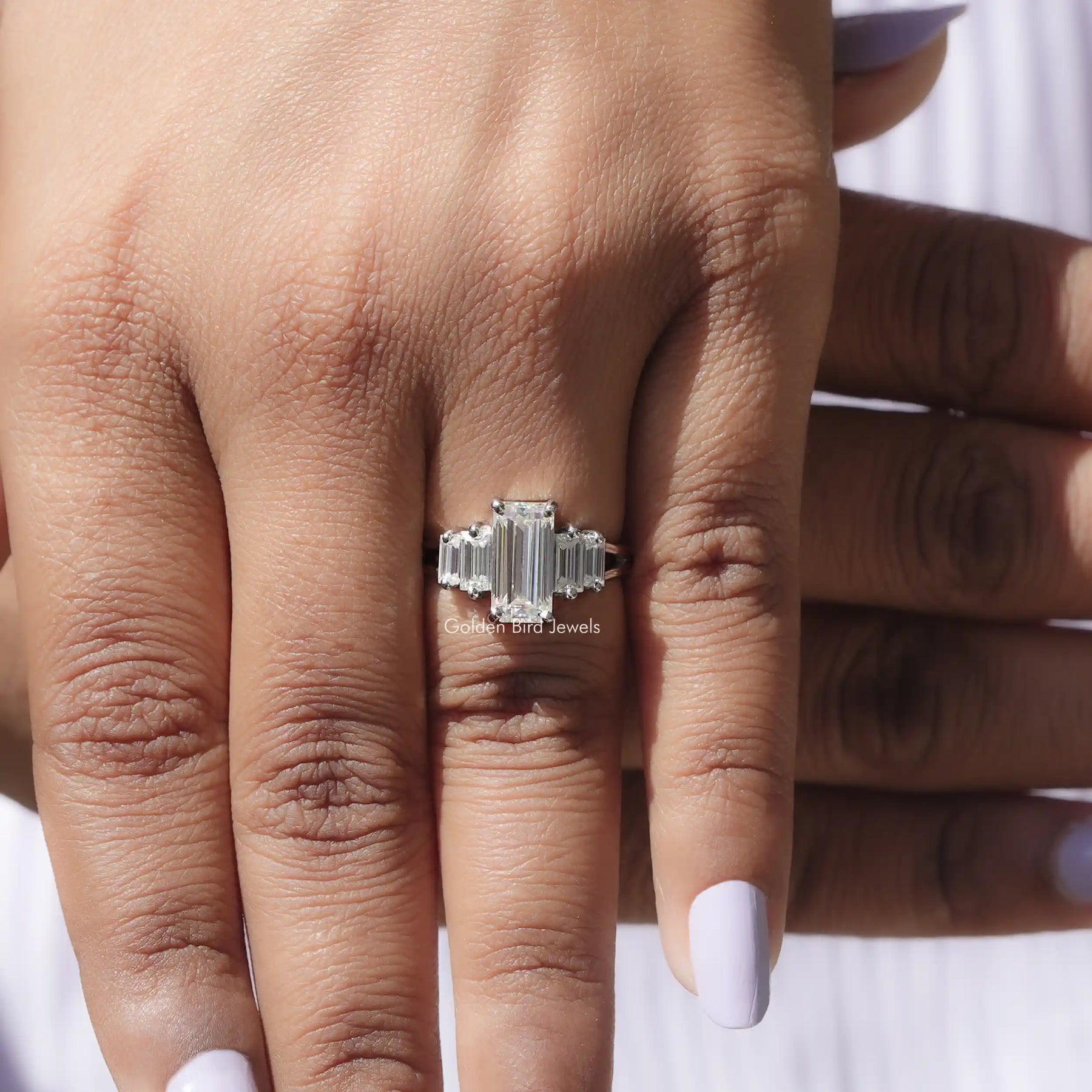 5 Stone Emerald Cut Moissanite Ring