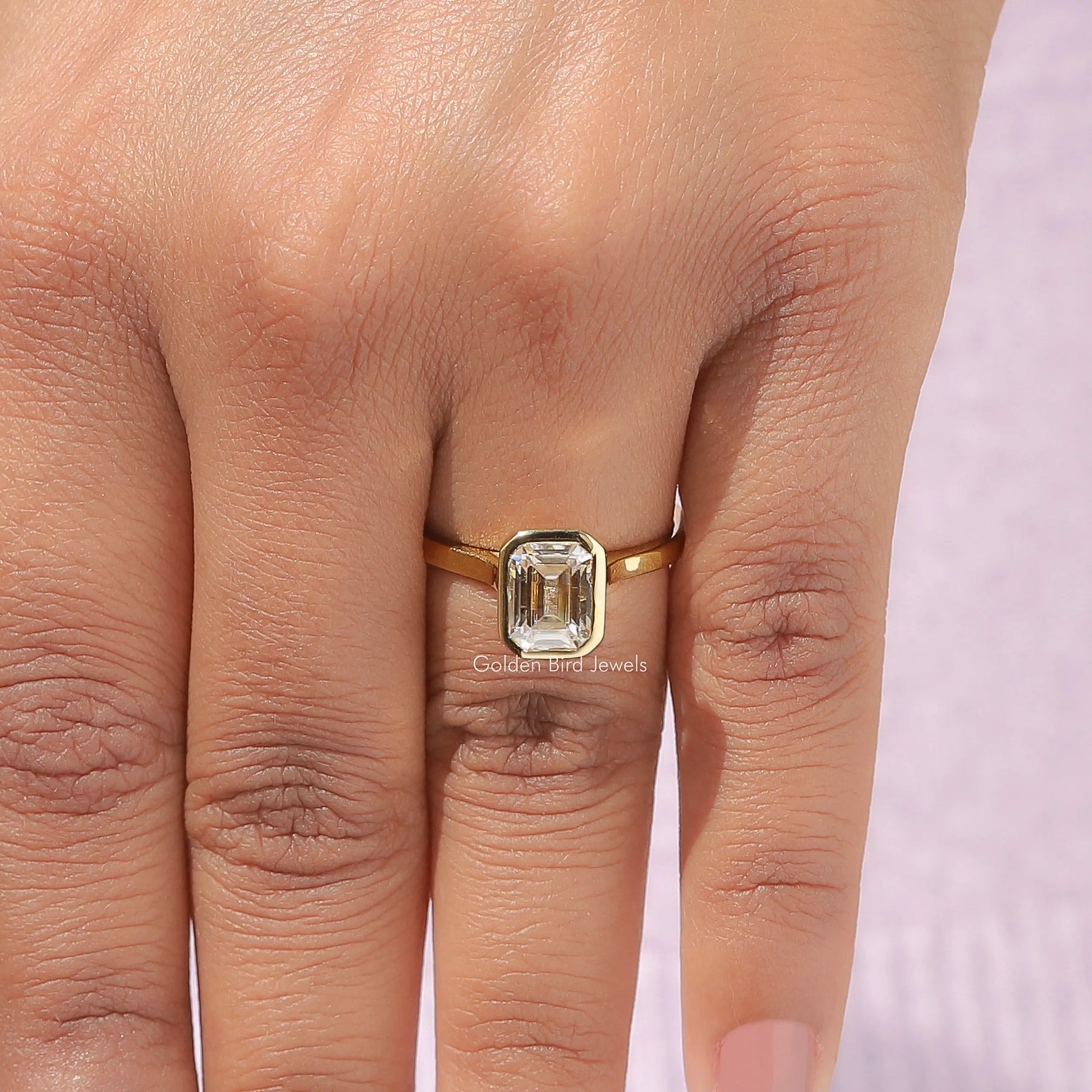 [Moissanite Emerald Cut Engagement Ring]-[Golden Bird Jewels]