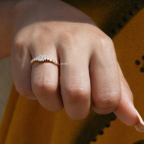 [Moissanite half eternity band made of multi stones and 14k yellow gold]-[Golden Bird Jewels]