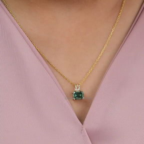 [Solitaire Emerald Cut Moissanite Pendant]-[Golden Bird Jewels]