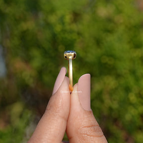 East West Old Mine Emerald Moissanite Solitaire Ring