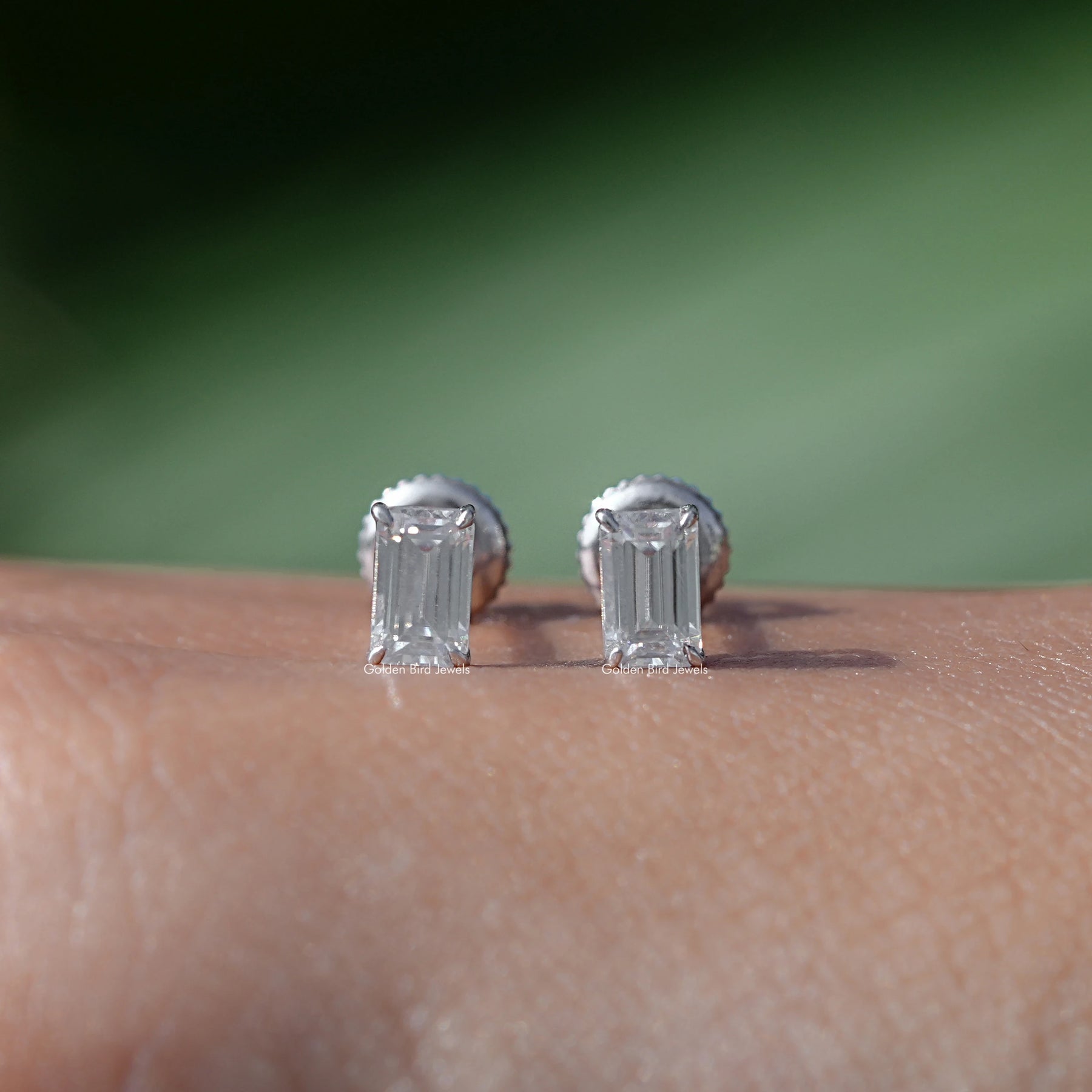 [Prong Setting Emerald Cut Solitaire Earrings]-[Golden Bird Jewels]