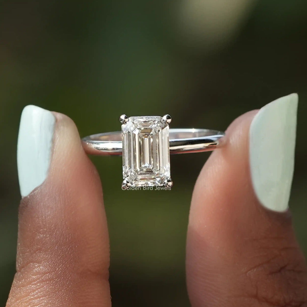 [Emerald Cut Diamond Engagement Solitaire Ring]-[Golden Bird Jewels]