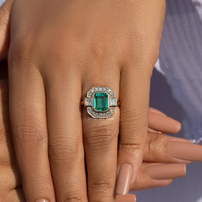 Emerald Lab Gemstone Halo Engagement Ring