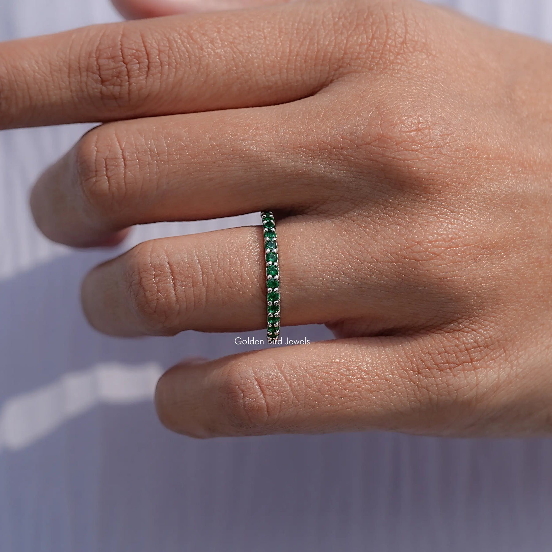May Birthstone Emerald Green Round Eternity Band
