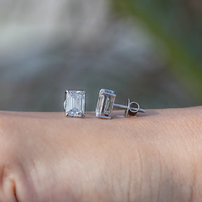 Emerald Cut Diamond White Gold Stud Earrings