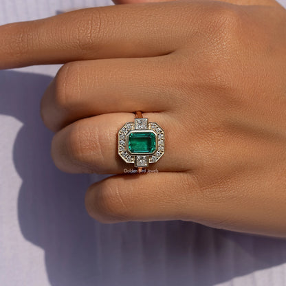 Emerald Lab Gemstone Halo Engagement Ring