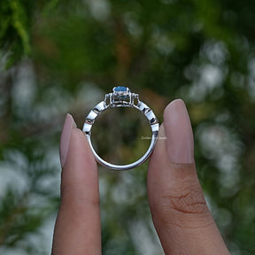 Emerald Cut London Blue Topaz Gemstone Halo Ring