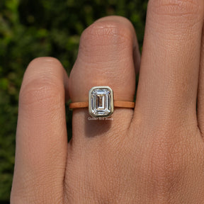 Emerald Cut Moissanite Bezel Set Solitaire Ring