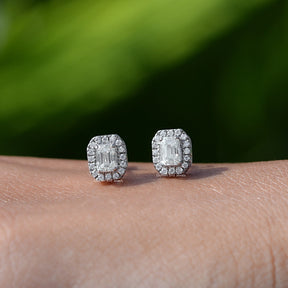 [White Gold Emerald Cut Studs]-[Golden Bird Jewels]