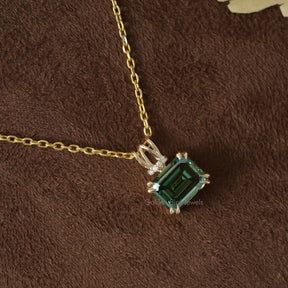 [Moissanite Green Emerald Cut Solitaire Pendant]-[Golden Bird Jewels]