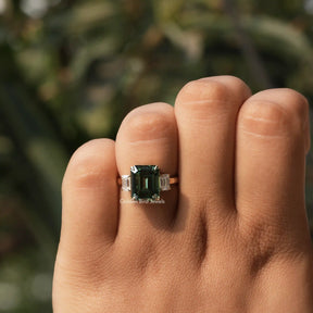 View of Moissanite Emerald Cut Ring In Yellow Gold