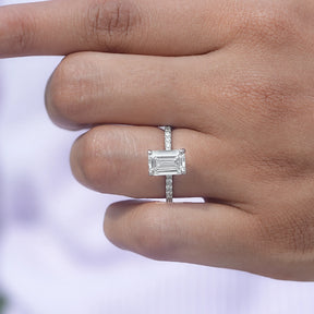 [Lab Diamond Emerald Cut Solitaire Ring]-[Golden Bird Jewels]