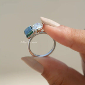 [Emerald & Pear Cut Moissanite Toi Moi Ring With VS Clarity Moissanite]-[Golden Bird Jewels]