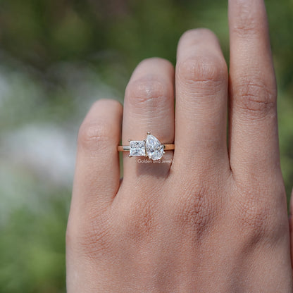 Pear and Princess Cut Moissanite Toi Et Moi Ring