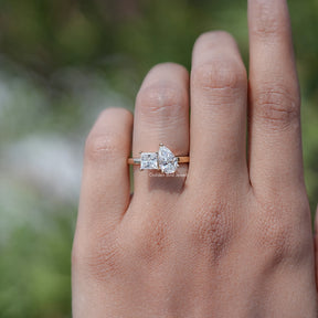 Pear and Princess Cut Moissanite Toi Et Moi Ring