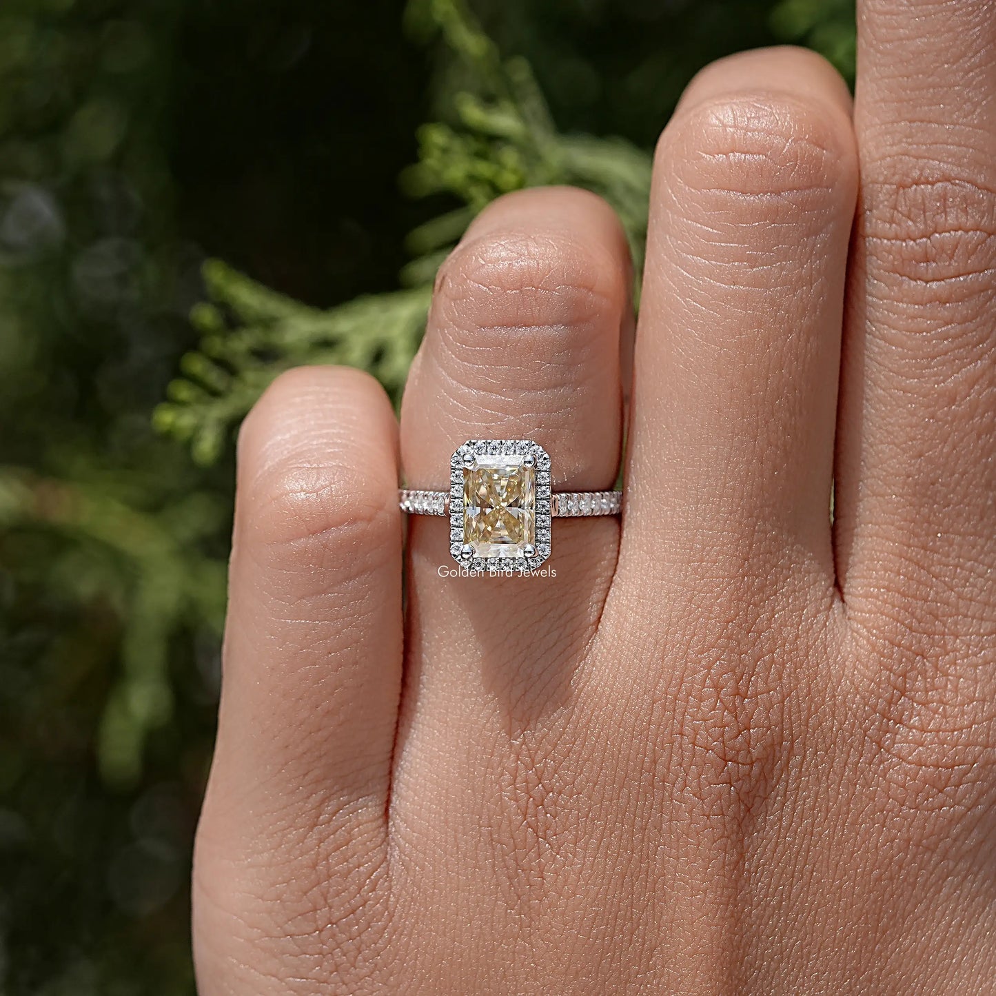 Radiant Cut Moissanite Gemstone Halo Accent Wedding Ring