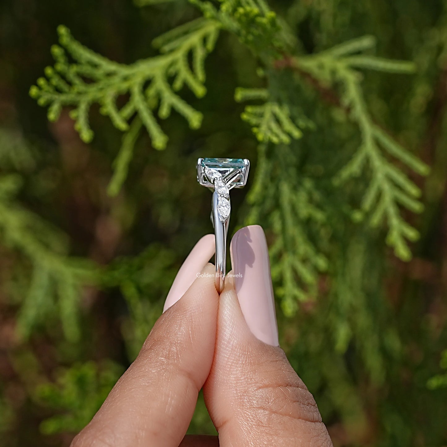 Radiant Cut Moissanite Gemstone Floral Anniversary Ring