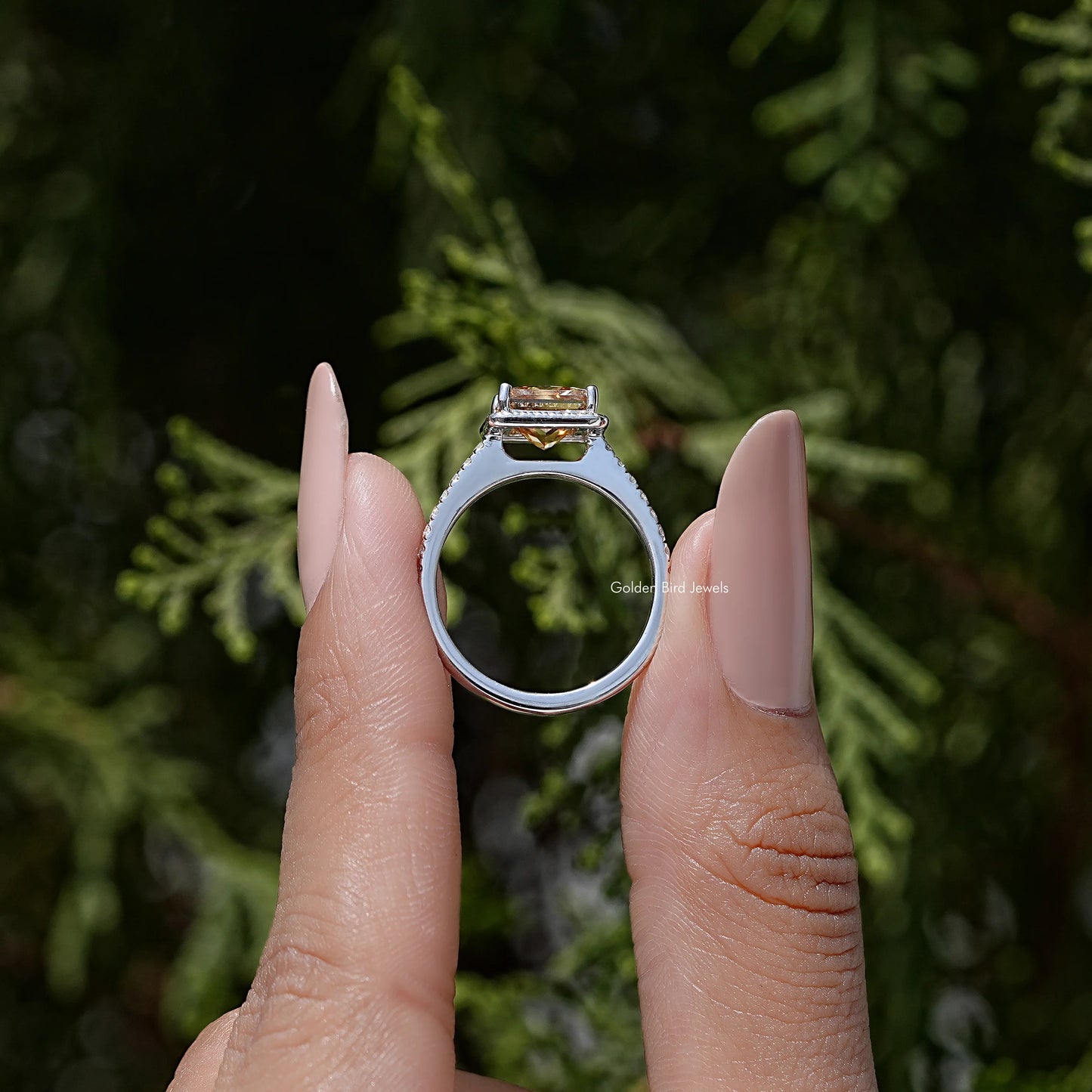 Princess Cut Moissanite Gemstone Halo Accent Wedding Ring