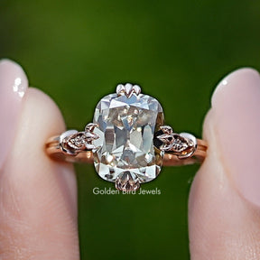Front view of Old Mine Cushion Cut Moissanite Accent Ring  