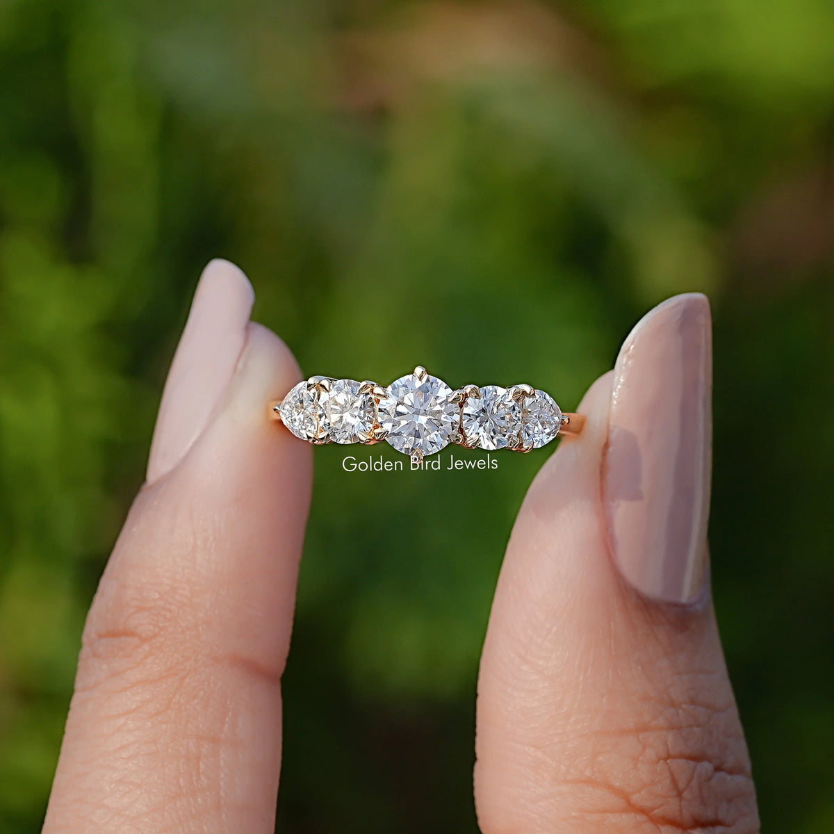 Five Stone Round And Heart Cut Lab Diamond Ring