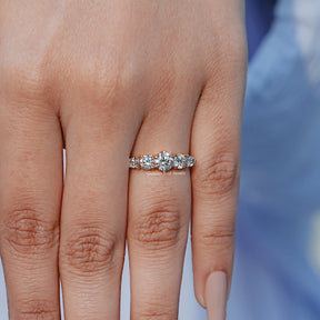 In Finger of Round And Pear Cut Lab Grown Diamond Ring In Yellow Gold