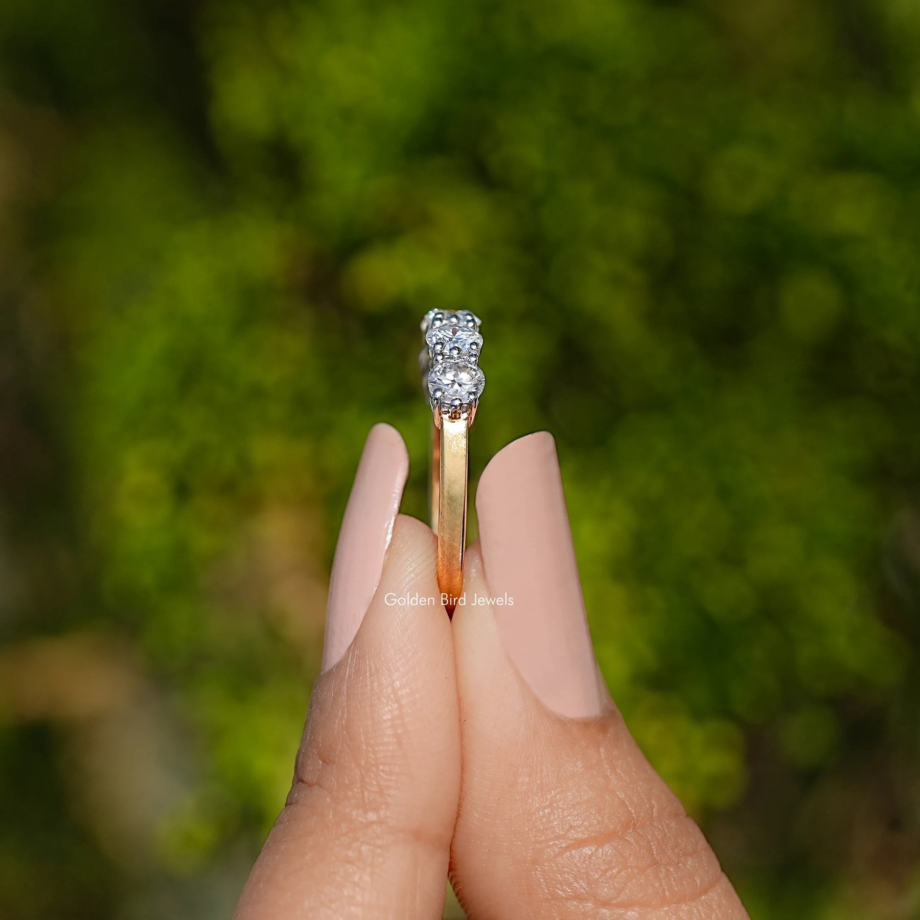 Five Stone Round Cut Moissanite Wedding Band