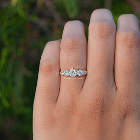 Detailed View of Shield And Round Lab Diamond Ring In Yellow Gold