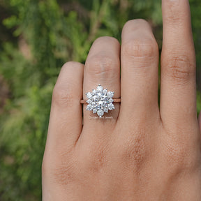 Round Cut Moissanite Halo Engagement Ring