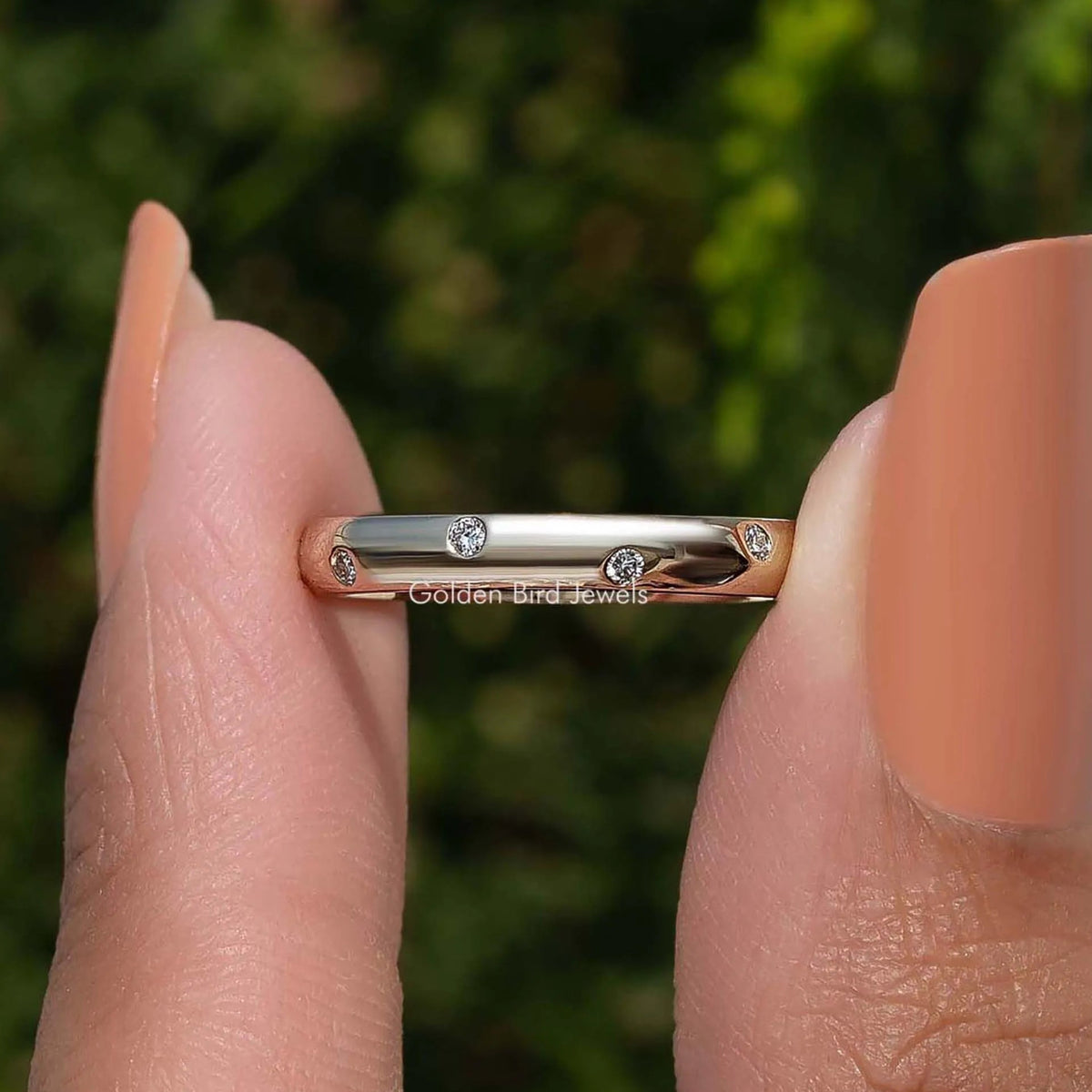 Front View of Full Eternity Round Moissanite Flush Set Band
