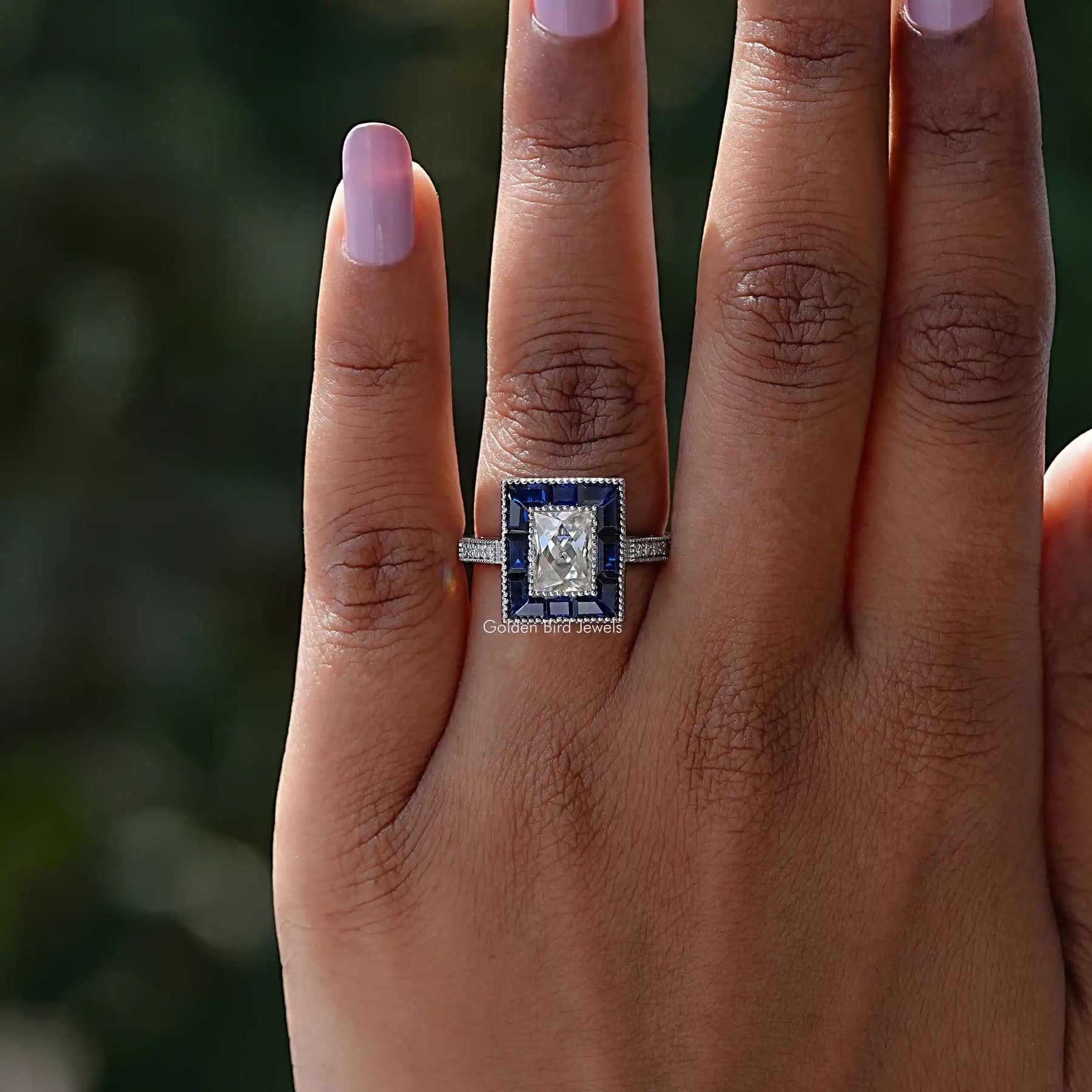 [Colorless French Radiant Cut Moissanite Ring]-[Golden Bird Jewels]