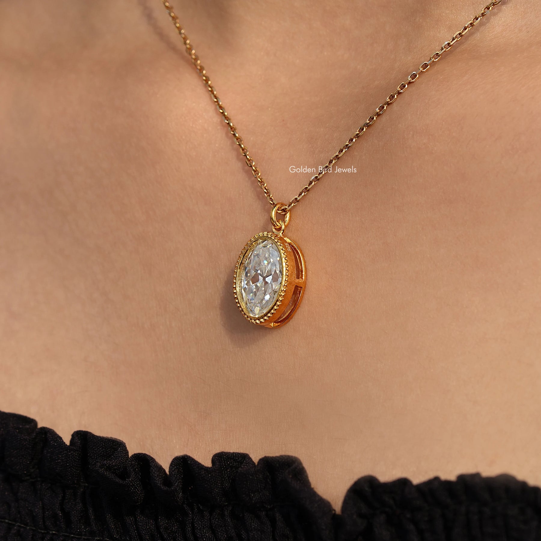 Detailed View Of Old Mine Oval Moissanite Pendant 