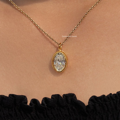 In neck View Of Old Mine Oval Moissanite Pendant