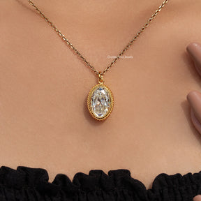 Full White Old Mine Oval Cut Bezel Stud Pendant