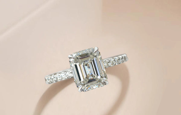 Emerald Cut Hidden Halo Moissanite Ring