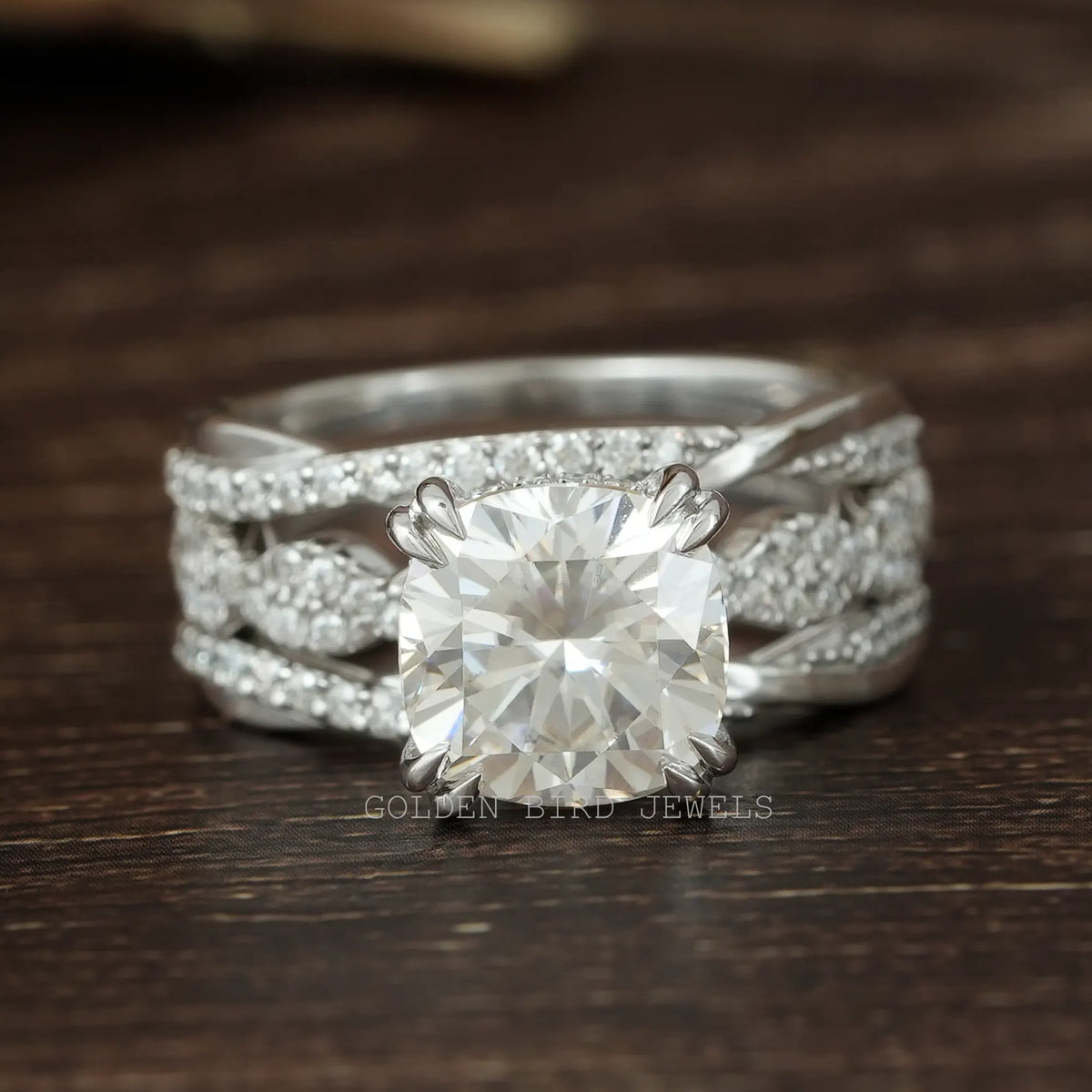 Cushion Cut Moissanite Infinity Ring Set