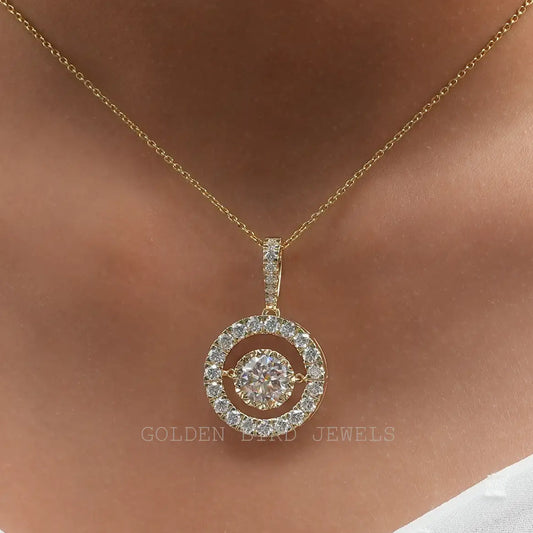 Moissanit-Hochzeitsanhänger im Rundschliff mit Halo-Motiv