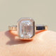 Moissanite Emerald Cut Fancy Bezel Set Ring