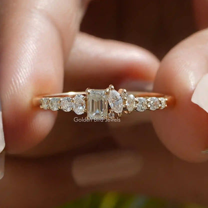 Halber Eternity-Ring mit Moissanit im Smaragdschliff