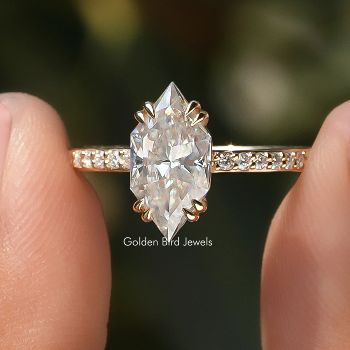 Dutch Marquise Cut Solitaire Accent Moissanite Engagement Ring