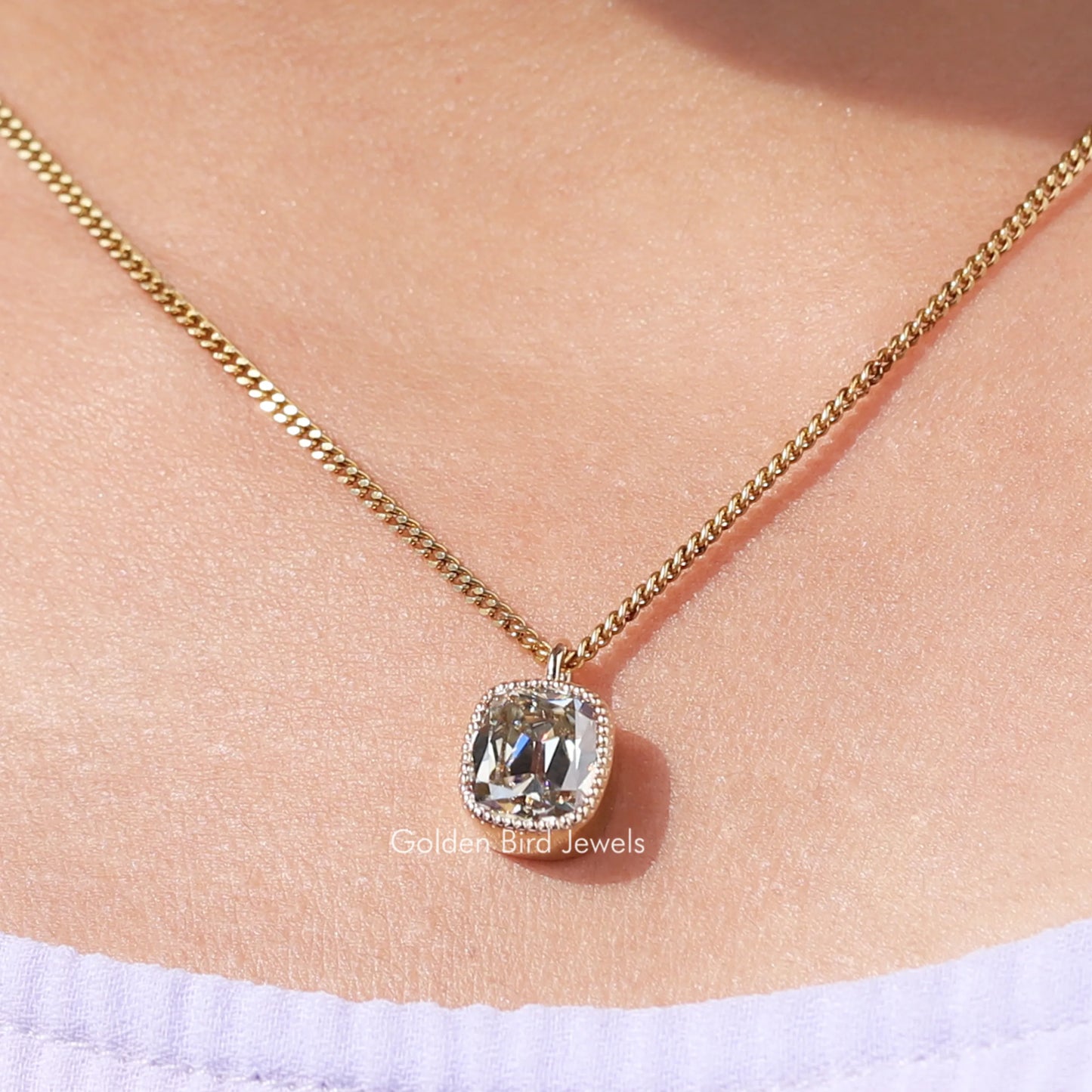 Old Mine Cushion Cut Bezel Set Moissanite Pendant