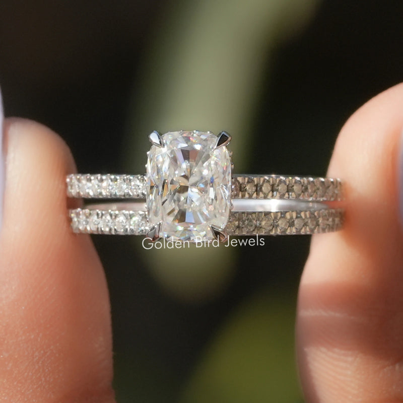 Elongated Cushion Moissanite Bridal Ring Set